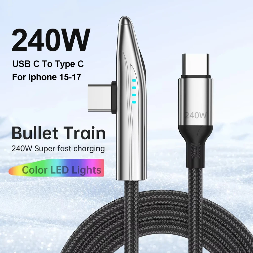 

240W Elbow Bullet Train USB C Type C Fast Charging Cable for iPhone 17 16 15 MacBook Max iPad Samsung S26 xiaomi Type C Cable