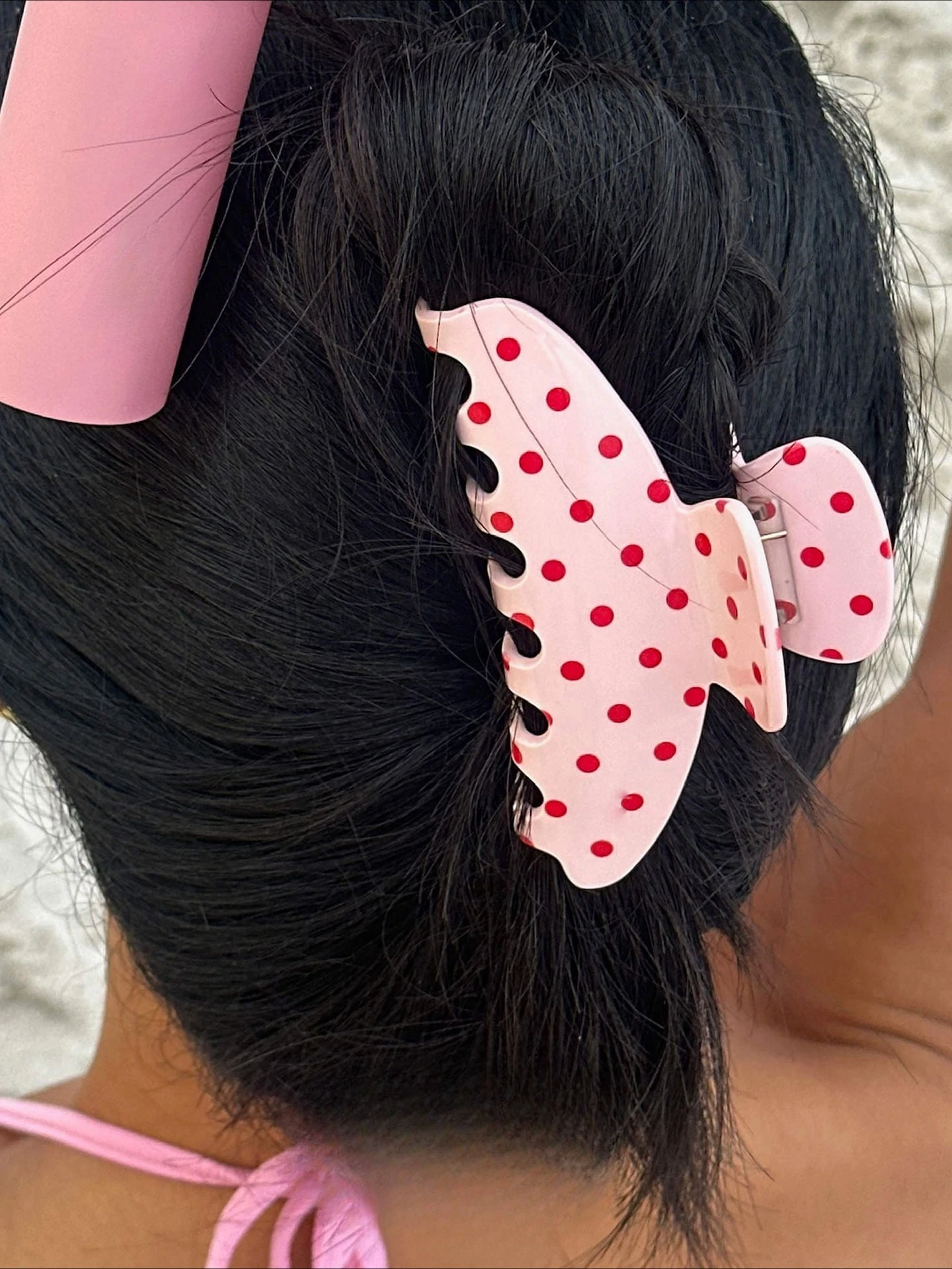 Summer Strawberry Polka Dot Hair Claw Clip for Women Medium Size Rhinestone Berry Dots Acetate Shark Clip Beach Hair Accessories