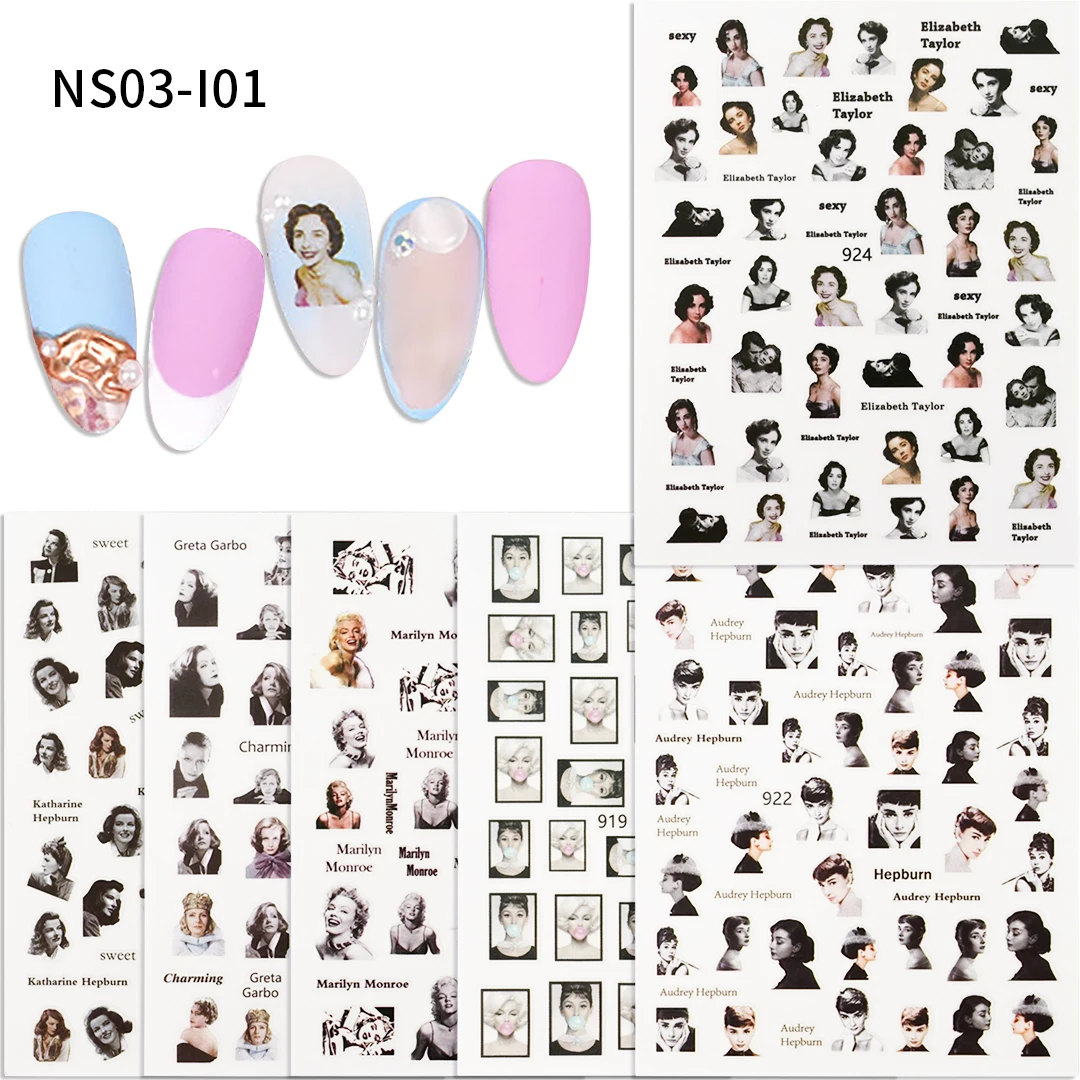 

Sexy Women Face Design 3d Engraved Nail Stickers Pattern Decorations Press on Decals Sticker Manicure Wraps Slider 2303-10