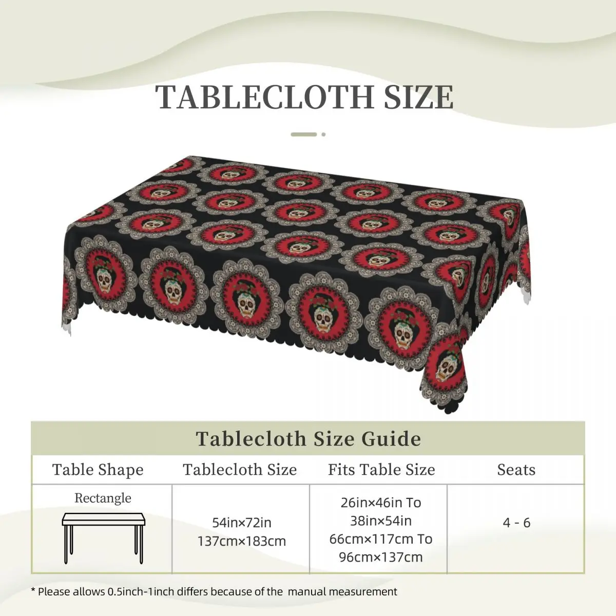 Mexican Skull Woman Customized Rectangular Tablecloth Waterproof Table Cover for Festival Party Decorations Table Cloth