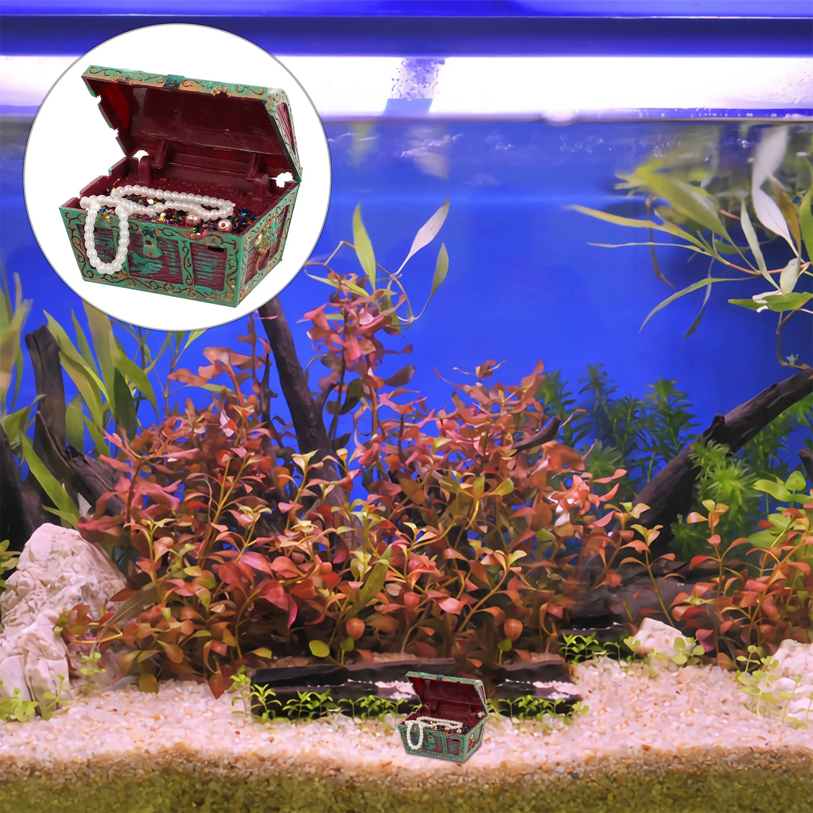 

Fish Tank Treasure Box Red Resin Aquarium Adornment Non Fade Long Soak Safe for Aquatic Boxes and Room Decoration