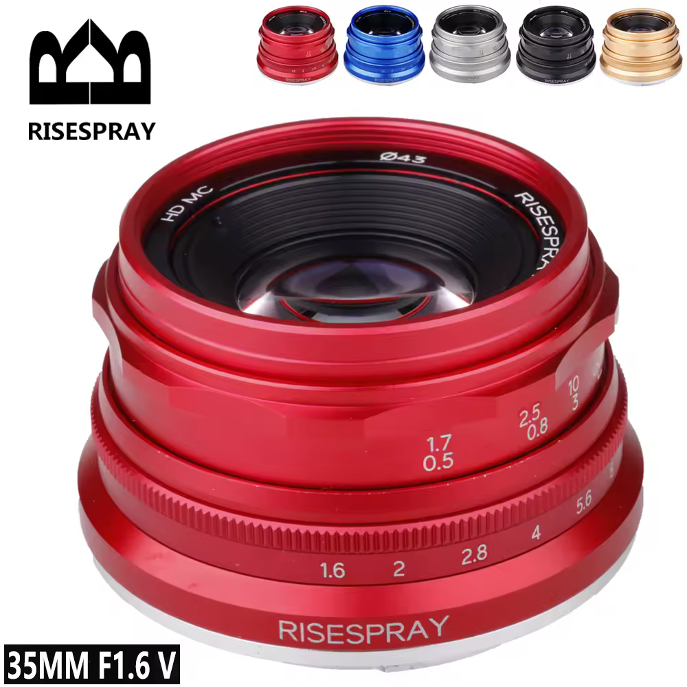 Risesfoji 35 מ "מ f1.6 v APS-C עדשת פריים עבור סוני e a6600 6500 fuji xf קאנון xf EOS-M m50 panasonic/אולימפוס מיקרו 4/3 אדום