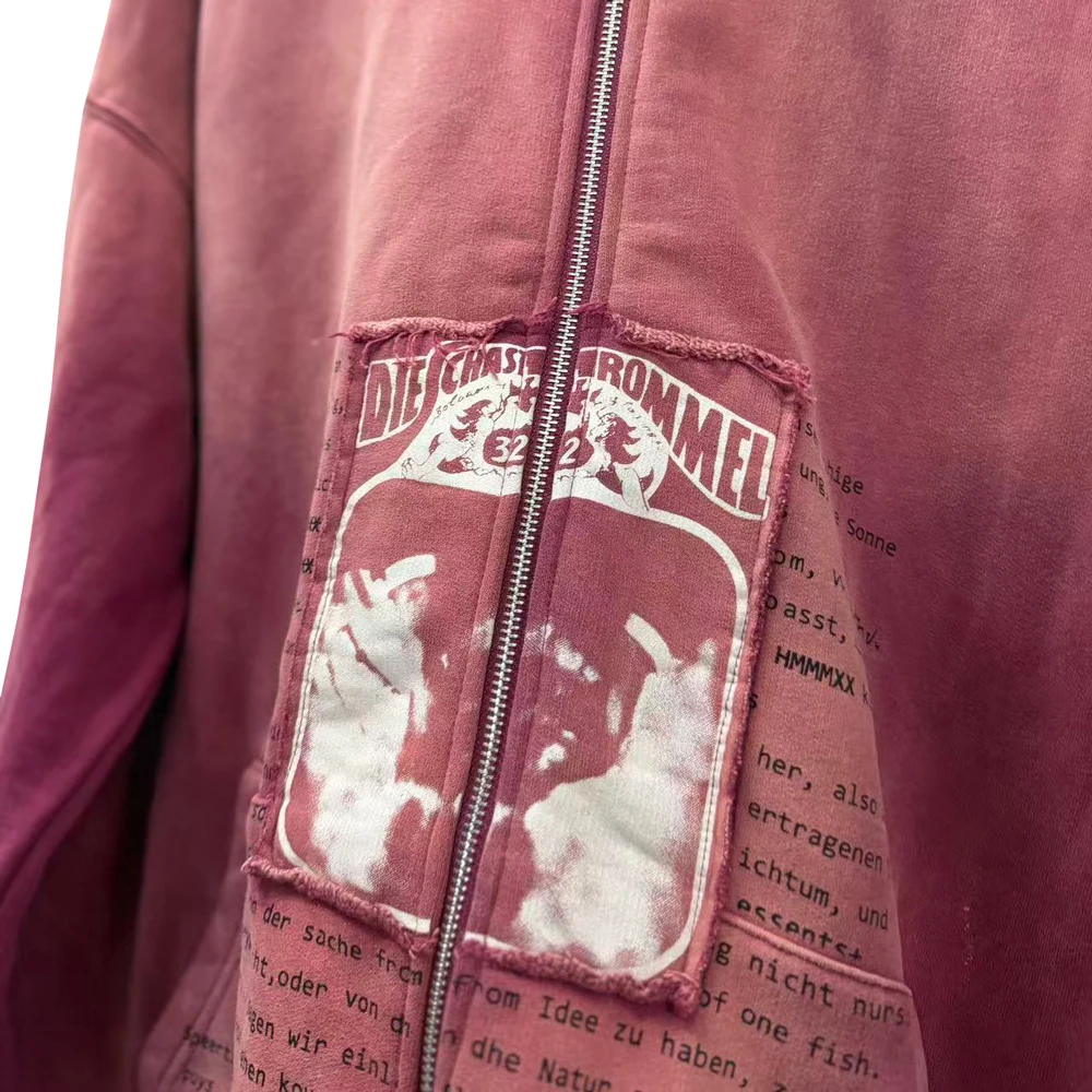 Y2k Subculture Graphic Zip Up Hoodies Hiphop Street Style Heavy Weight Cotton Vintage Distressed Wash Casual Zippper Hoodies Man