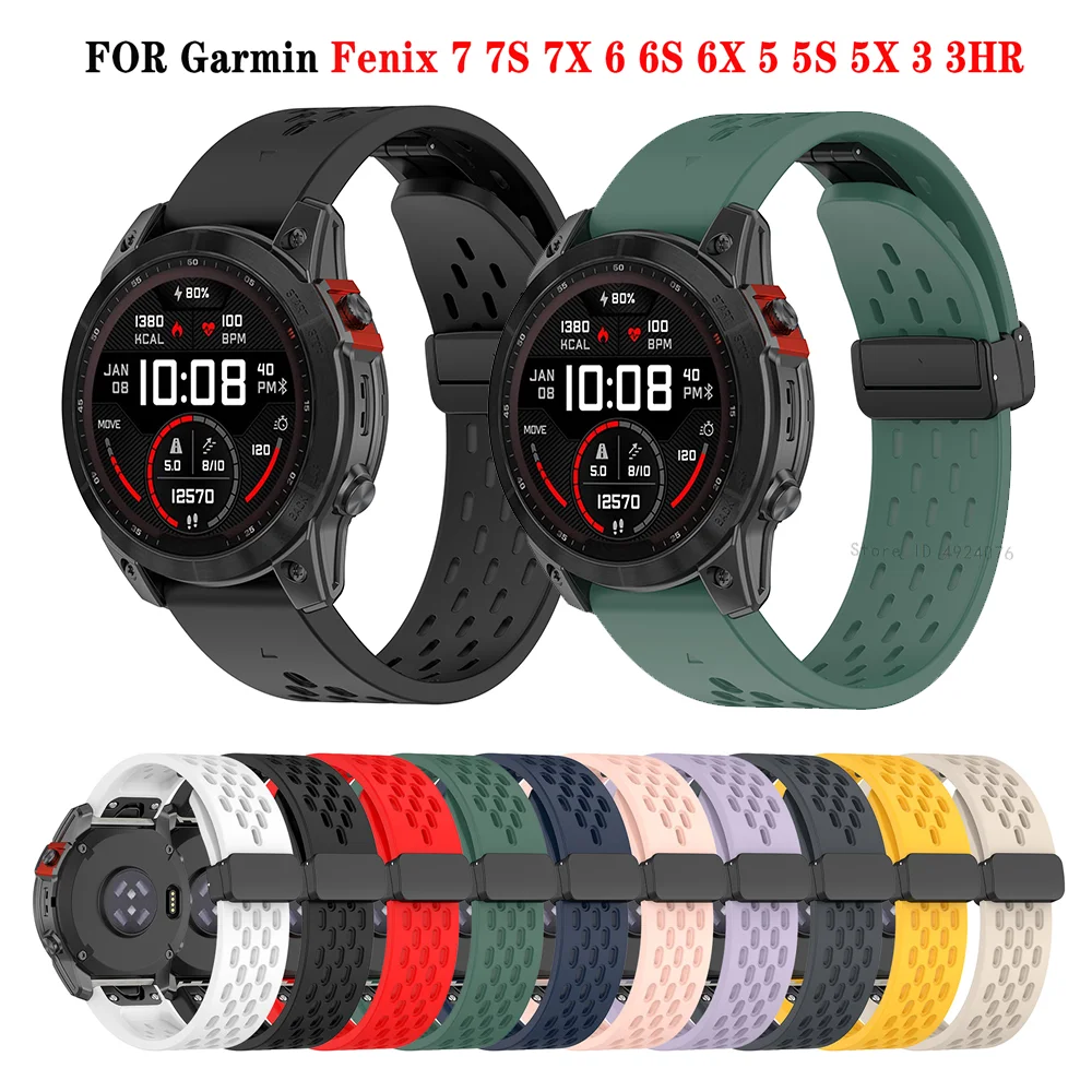 Correa de silicona para reloj Garmin fenix, pulsera con hebilla plegable transpirable de liberación rápida, 7X, 7S, 6X, 6 Pro, 6S, 5, 5X, 3HR, 26, 22 y 20mm