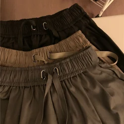 2024 Women Summer Leisure Comfortable Shorts Pants Lady Baggy Straight Leg Drawstring Slacks Female Fashion High Waisted Shorts