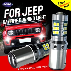2pcs P21/5W Car LED DRL Blubs Daytime Running Light BAY15d 1157 7528 Canbus Error Free For Jeep Renegade SUV BU B1 2014-2020