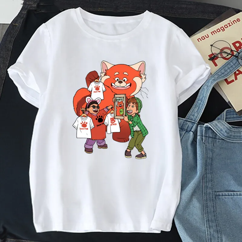 New Cartoon Turning Red T Shirt Girl Graphic Women\'s Cute Animal Casual Clothes Mei Harajuku Tee Funny Female T-shirts Tops