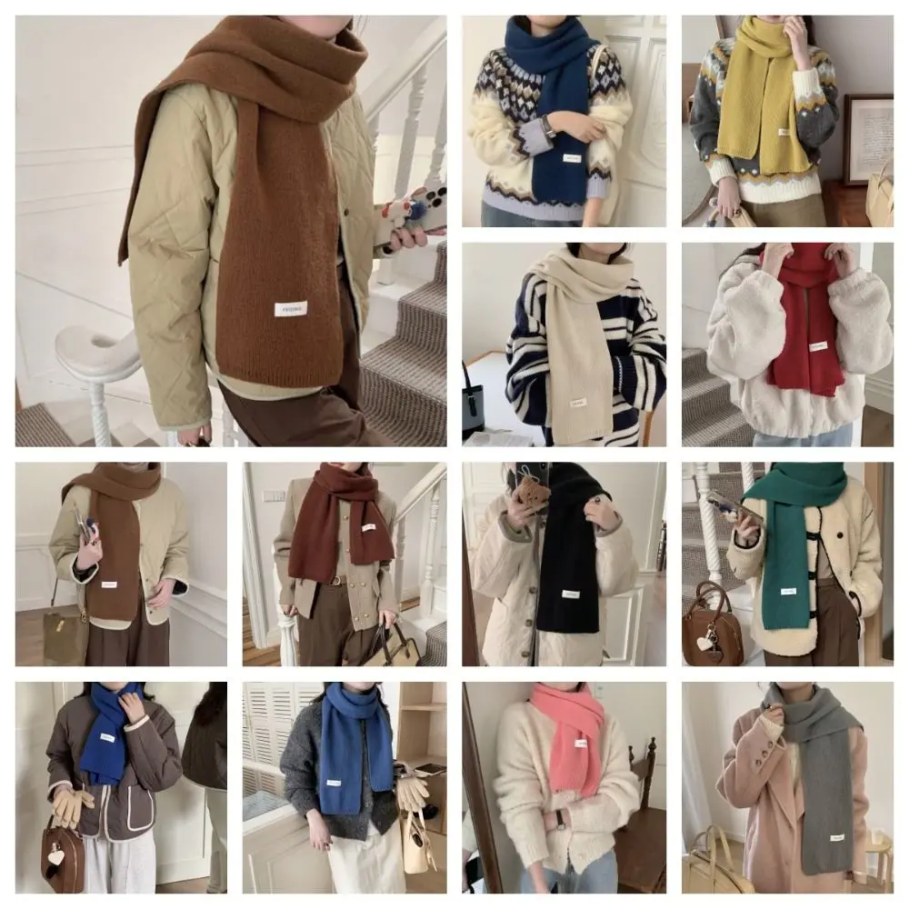 Retro Letter Wool Scarf Cashmere Shawl Long Shawl Knitted Scarf Korean Style Scarves Solid Color Warm Scarf Student