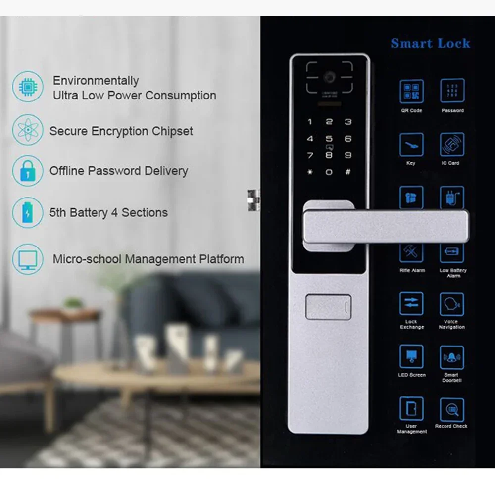 Neues Design Elektronisches Hotel Keyless Digital Türschloss Sicherheit Intelligentes Türschloss Türschloss mit QR-Code Micro USB 5V RFID Rakinda