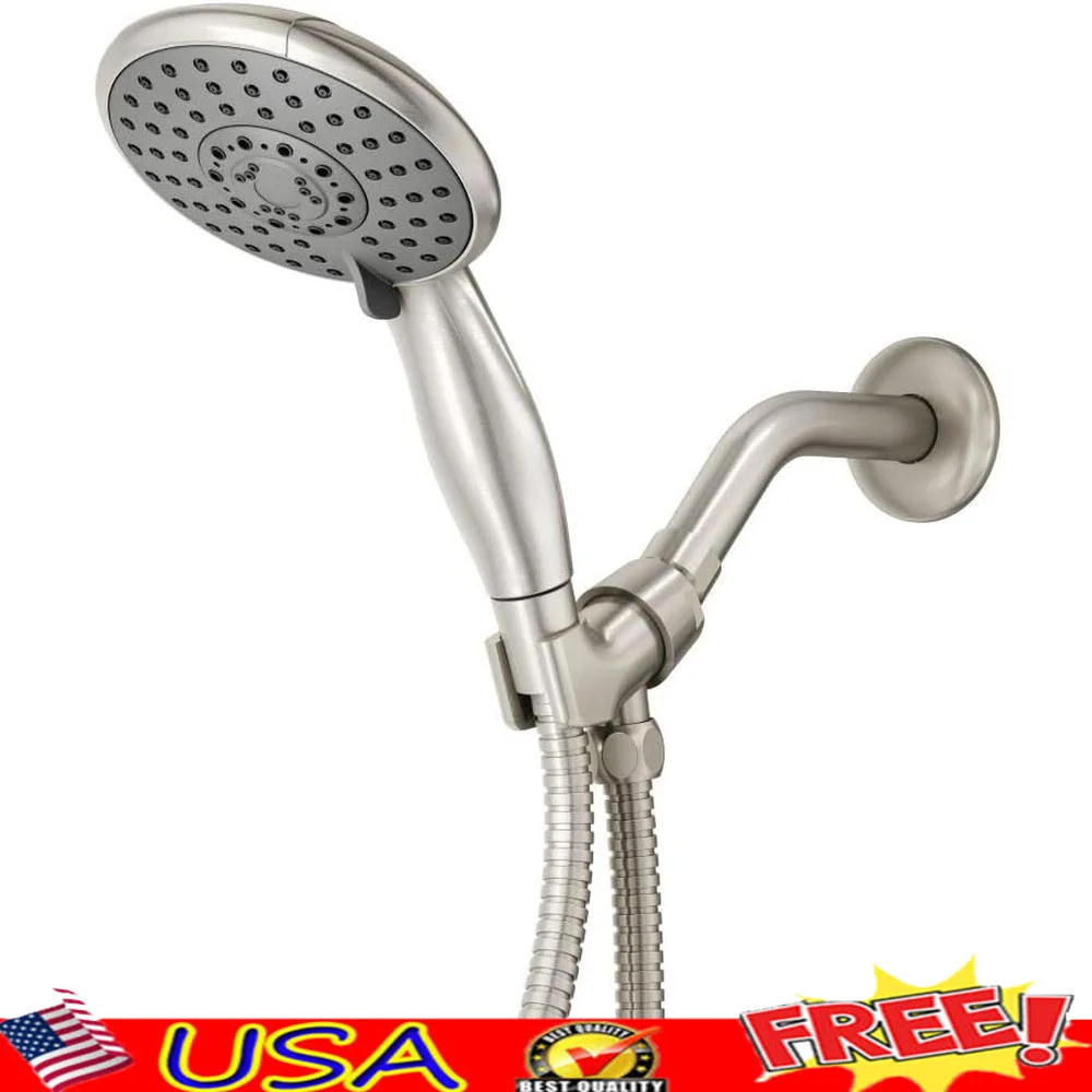 High Pressure Handheld Showerhead 5 Settings Solid Brass Wall Mount Anti-Clog Nozzles 8ft Flexible Hose Spot Resist Finish