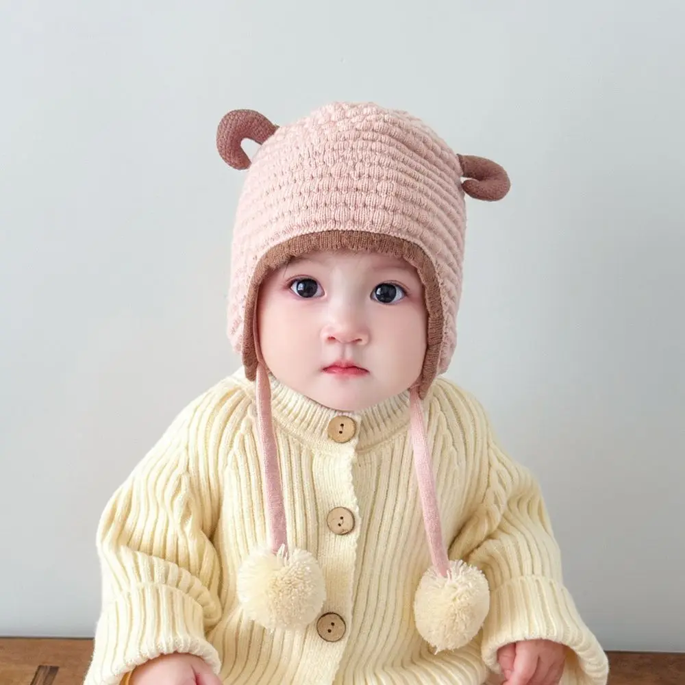 Cute Knitted Infant Hat Winter Warm Ear Protection Beanie Soft Elastic Breathable Cap For Newborn Toddlers Headwear