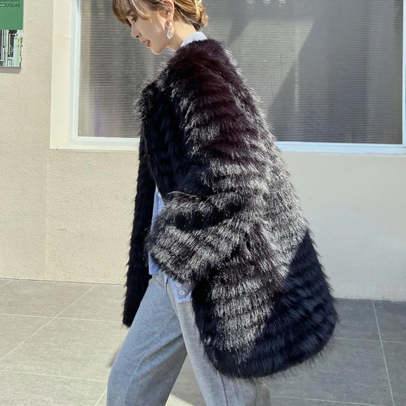 Imitação de pele de raposa casaco de pele de raposa feminina 2025 novo inverno casaco de pele grossa temperamento falso elegância preto feminino para casaco h458