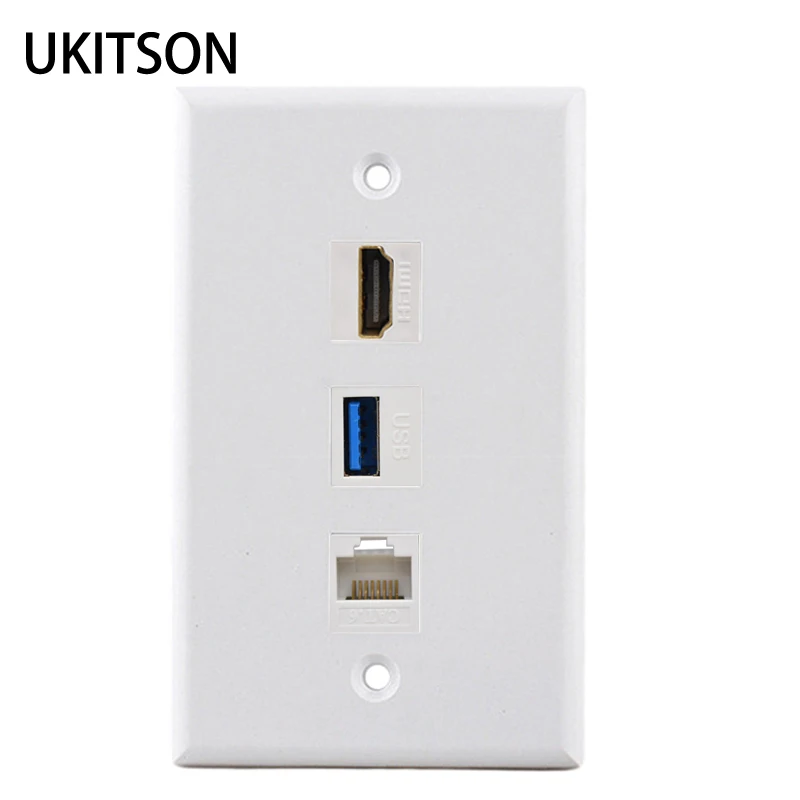 

3-язычная гнездовая HDMI2.0 с разъемом CAT6 RJ45, разъем USB3.0, белая настенная пластина, штекер Ethernet для Интернета