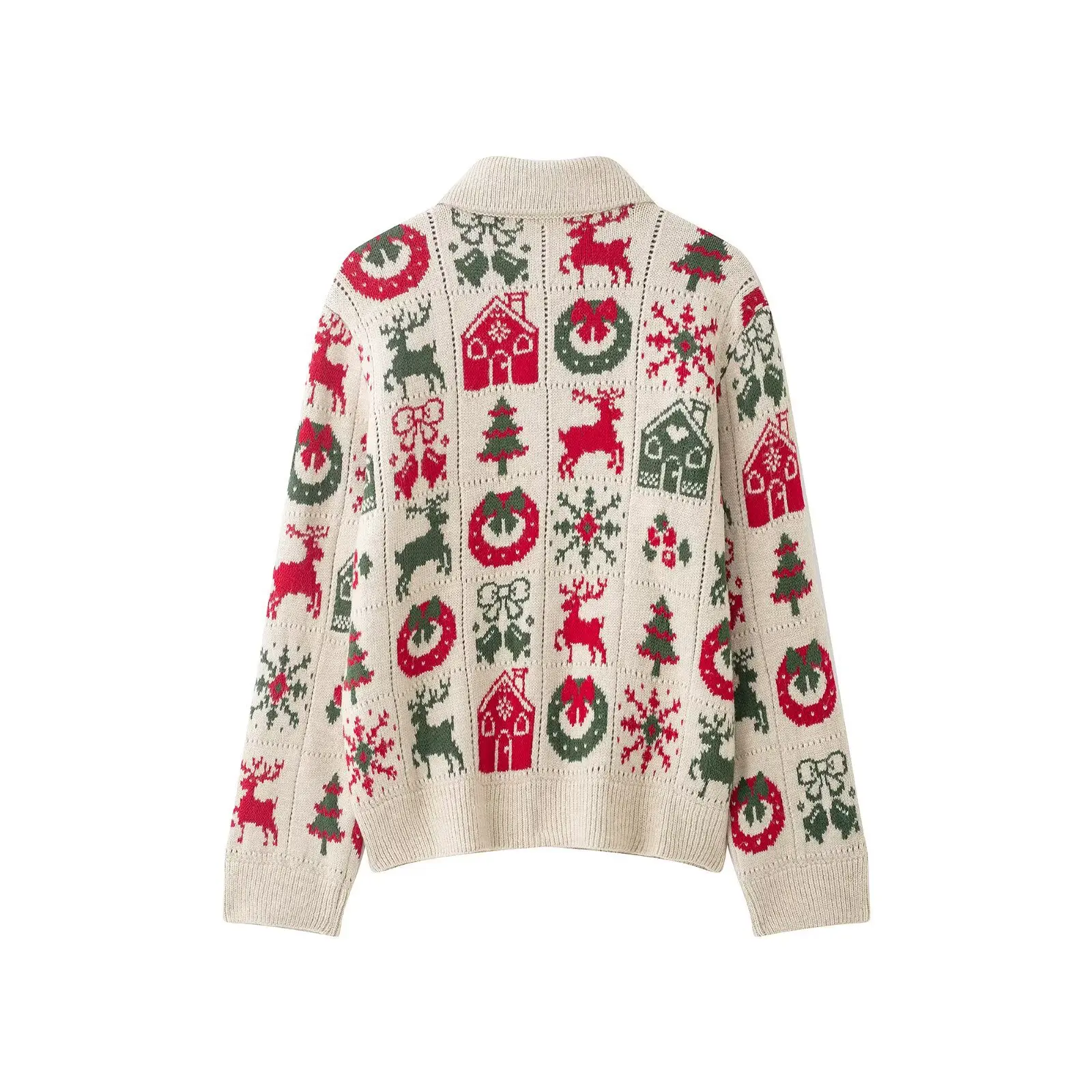 Women's Fashionable Casual Versatile Christmas Jacquard Knit Jacket   RK0G