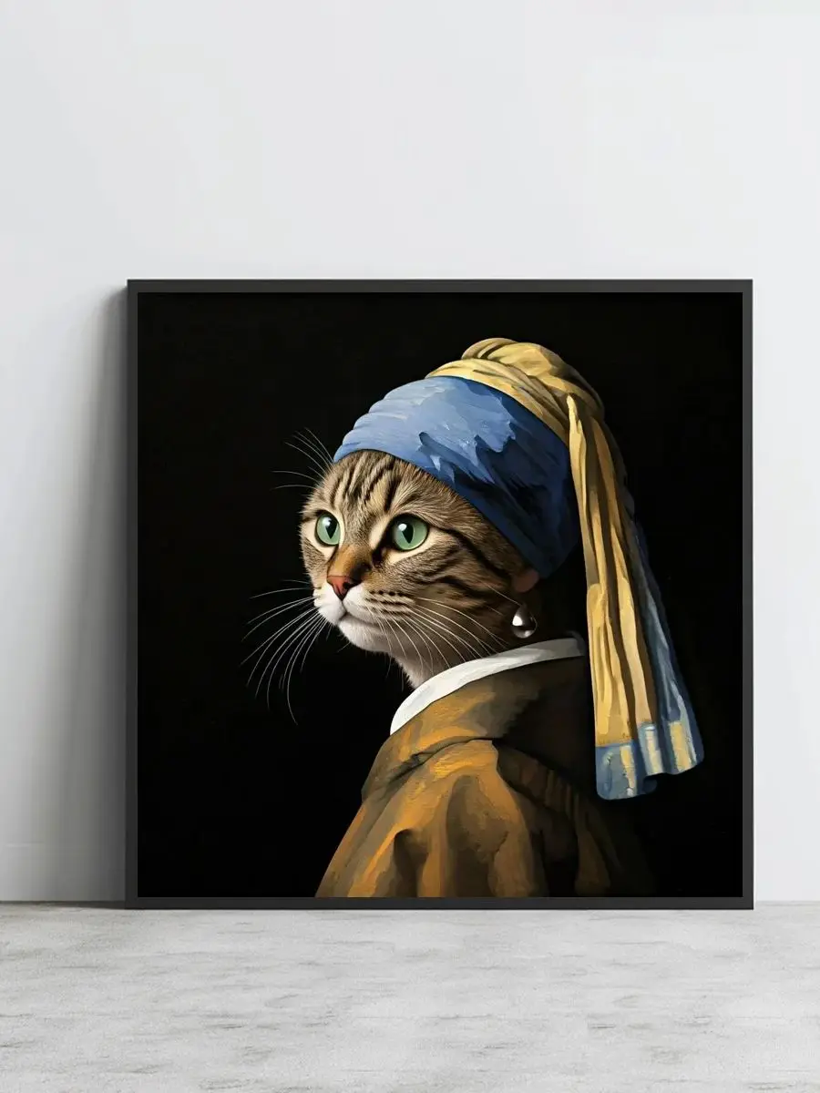 Eine Katze mit Perlenohrringen 50X50CM/19,7 Zoll Kreuzstich-Set DIY 11CT/14CT Stickerei für Geschenke, Handarbeiten und Kreativität – Detail 1