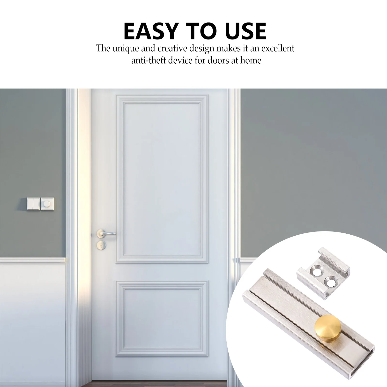 

1 Set Stainless Steel Copper Anti-Theft Door Latch Heavy Duty Sliding Lock For Home Hotel Toilet Security Durable Slide Door