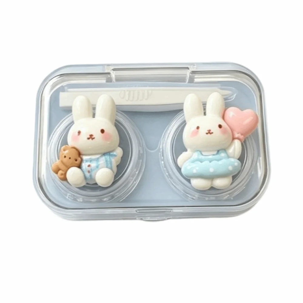 Cartoon Bunny Contact Lens Case Double Compartment Portable Mini Storage Box Wearing Tool Included Cosmetic Lenses Container