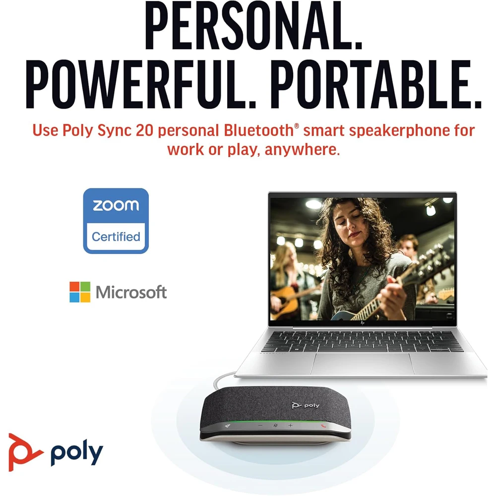 POLY Sync 20 USB-C Personal Portable Smart Speakerphone Plantronics Noise/Echo ReductionWorks w/Teams, Zoom, PC, Mac, Mobile