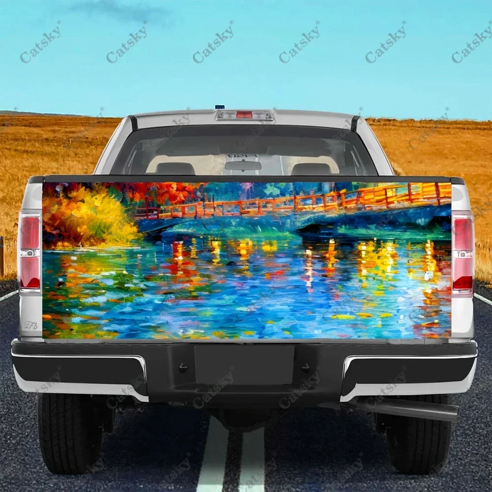 Color Oil Painting Truck Tailgate Wrap Professional Grade Material Universal Fit for Full Size Trucks Weatherproof Car Wash Safe