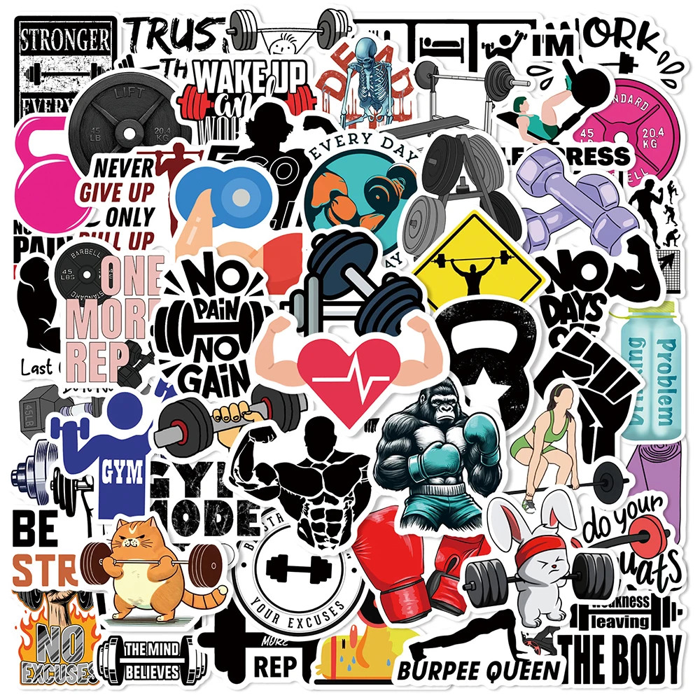 10/30/50pcs Sports Fitness Bodybuilding Gym Workouts Graffiti Stickers Laptop Notebook Phone Suitcase Decoration Sticker Decals