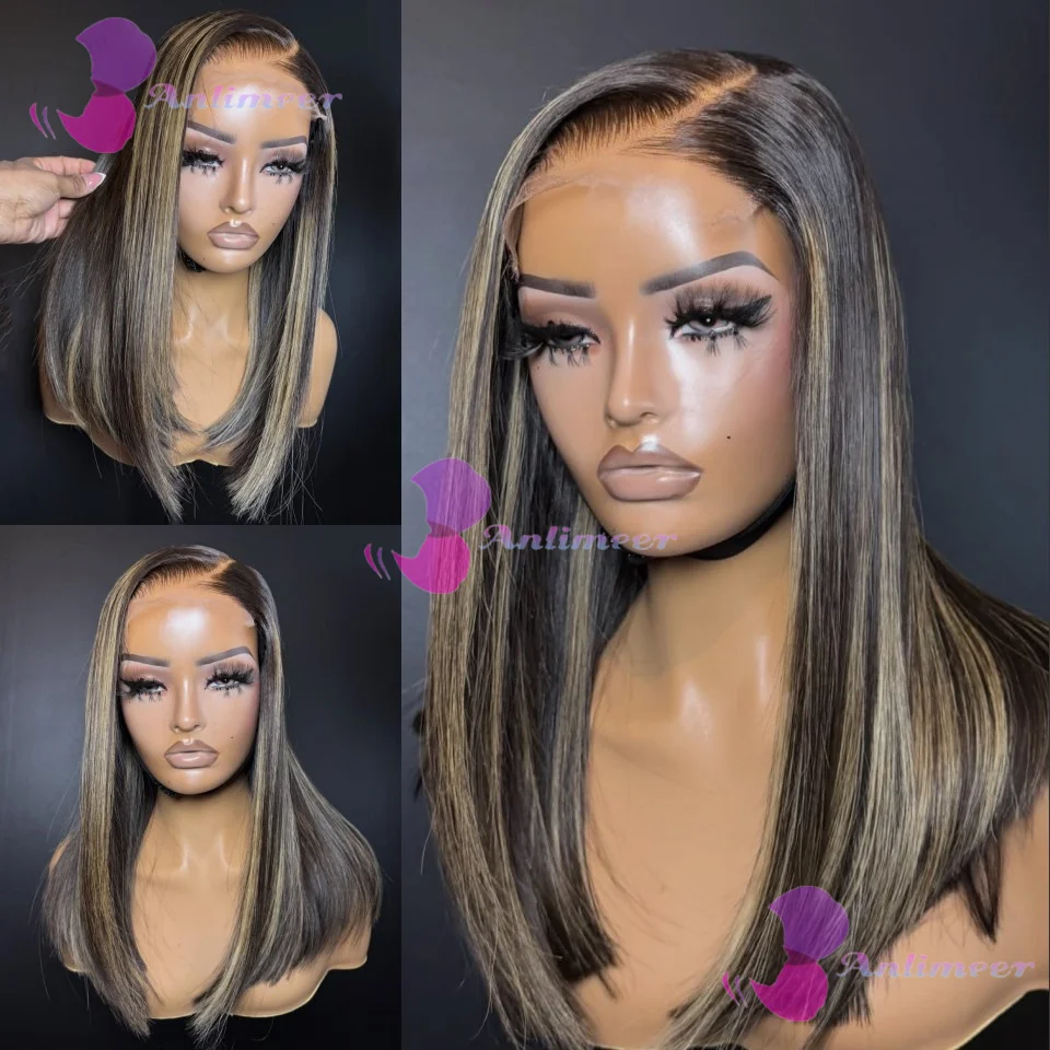 

Шелковистые прямые черные парики с цветными прядями и мелированием, из натуральных человеческих волос, с шелковым верхом 5x5, предварительно выщипанные, бразильские, с кружевной основой 13x6/360