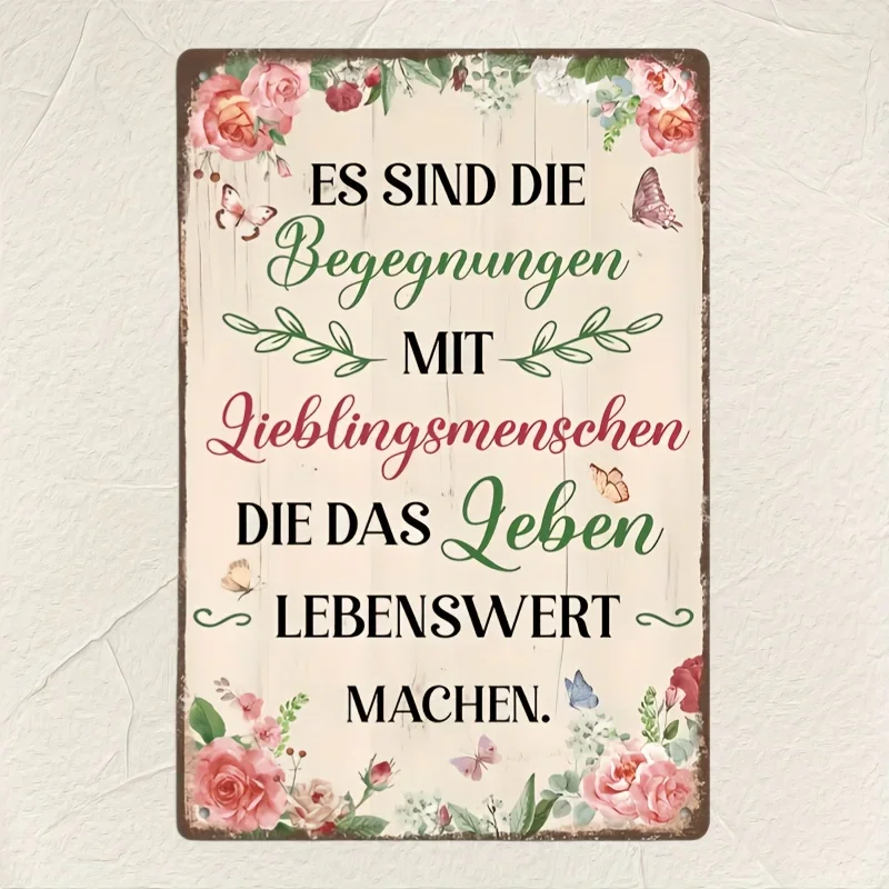 ป้ายโลหะวินเทจสไตล์เยอรมันสำหรับตกแต่งผนัง - ป้ายเหล็กสไตล์ชนบทพร้อมลวดลายดอกไม้และดีไซน์, ไม่มี
