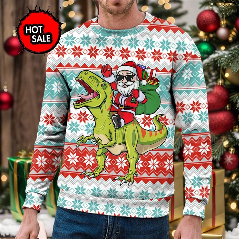 Ugly Dinosaur 3D Printed Christmas Sweater Kids's And Men Tops Hooded Space Cat Pullover Autumn Christmas Sweater Spoof Sweaters