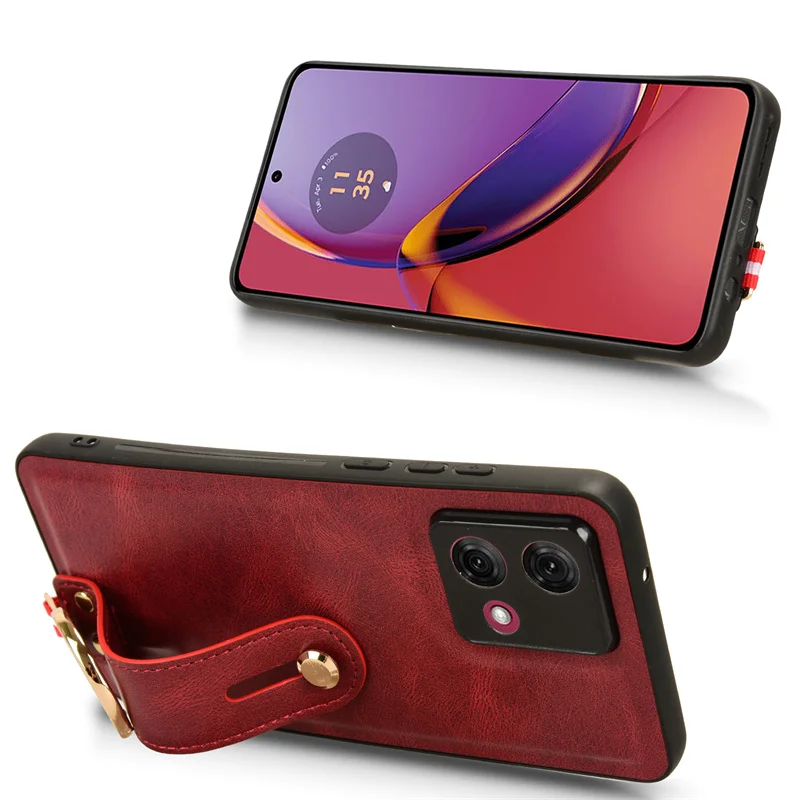 Suit For Motorola Moto G84 5G skin PU New Wristband Rear Case with Lanyard for MotoG84 G84 5G Phone Case