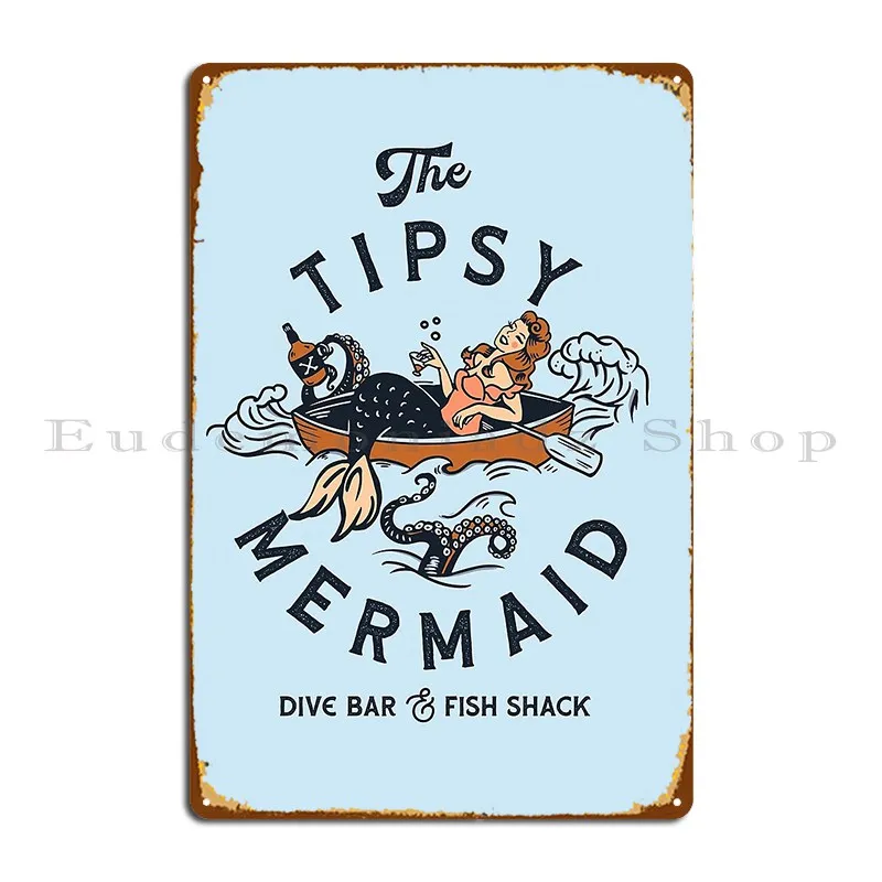 The Tipsy Mermaid Dive Bar And Fish Shack Vintage Pinup Girl Art Metal Plaque Poster Customized Wall Mural Club Tin Sign Poster