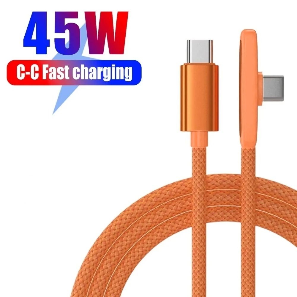 PD45W Fast Charging Type C To C Right Angle Data Cable Nylon Braided USB C To Type-C Cord for IPhone 17 16 Samsung Android Phone