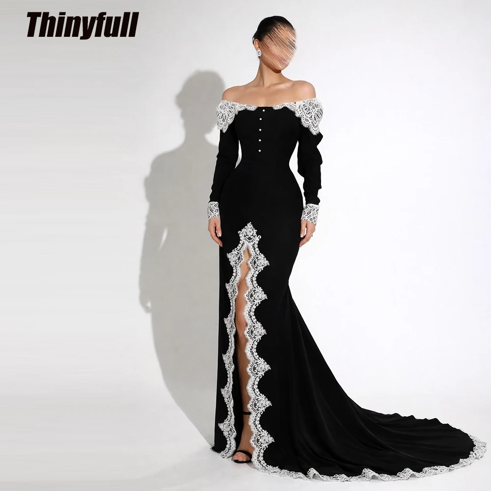 

Thinyfull Mermaid Velvet/Lace Arab Prom Dress Off Shoulder Evening Dresses 2026 Formal Event Gown Robe De Soirée Customized