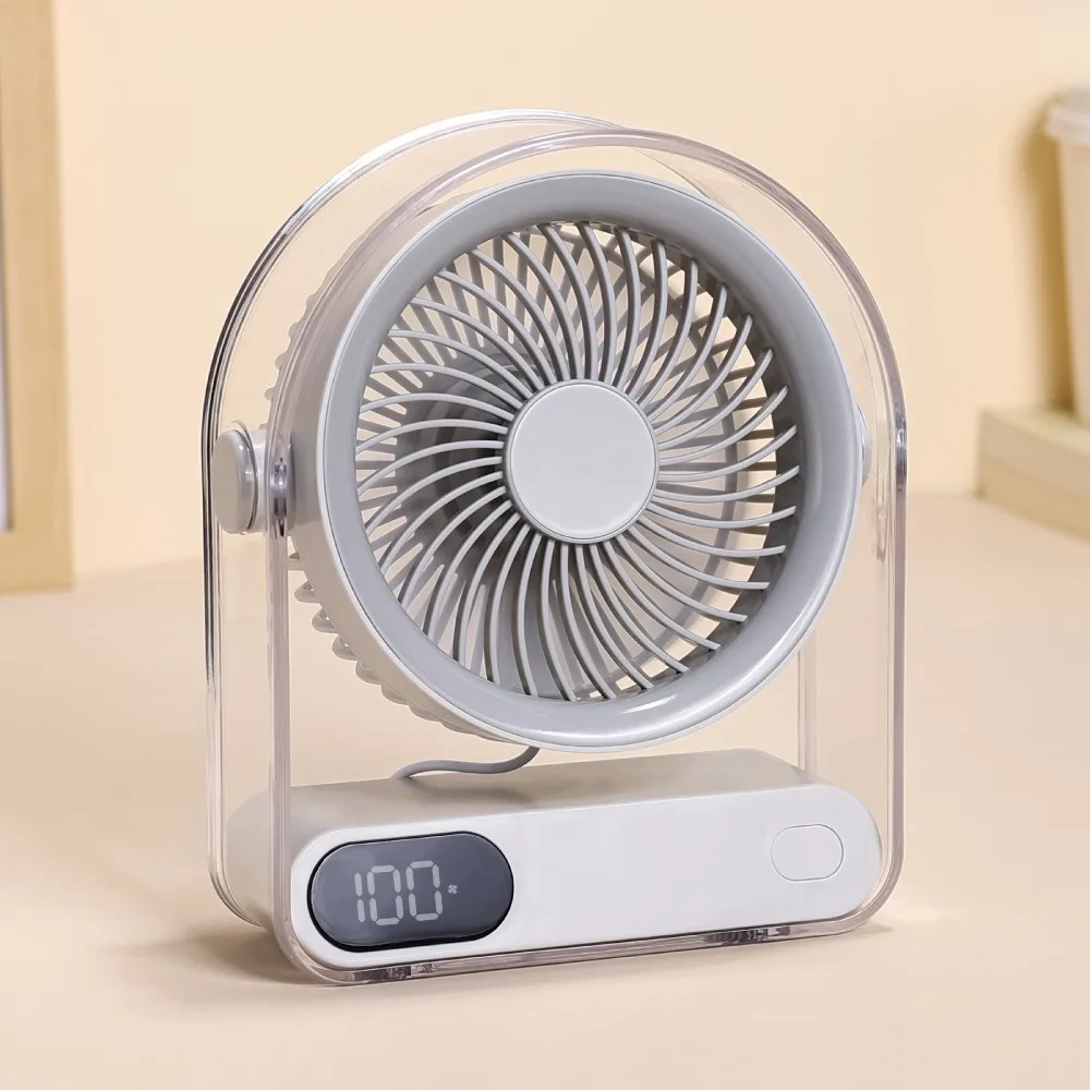 Easy to Clean 5 Speed Desk Fan Silent LED Digital Display USB Fan 90° Adjustable Angle Rechargeable Table Fan Home Office Use