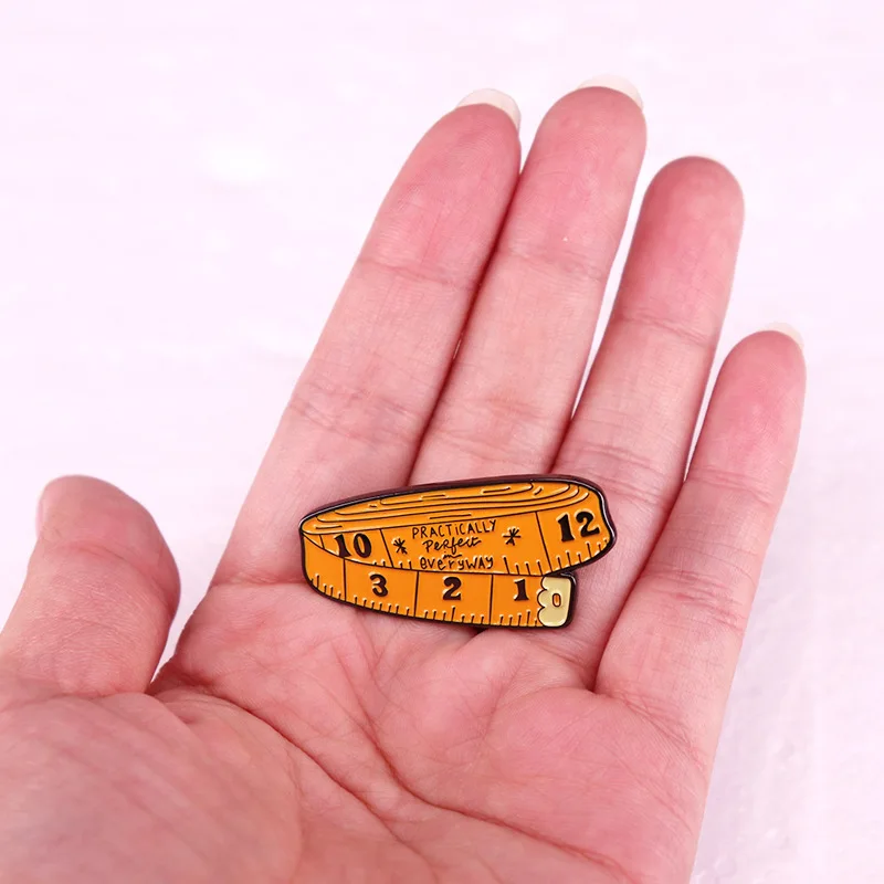 “practically Perfect Every Way”tape Measure Pin Creative Stylish Measuring Tools Series Enamel Badge Jewelry Presents