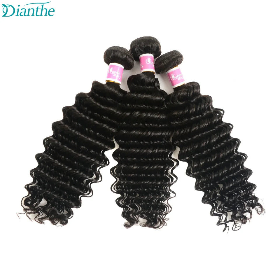 Mechones brasileños de ondas profundas, extensiones de cabello humano ondulado de 3/4 piezas, 100% mechones de cabello Natural negro