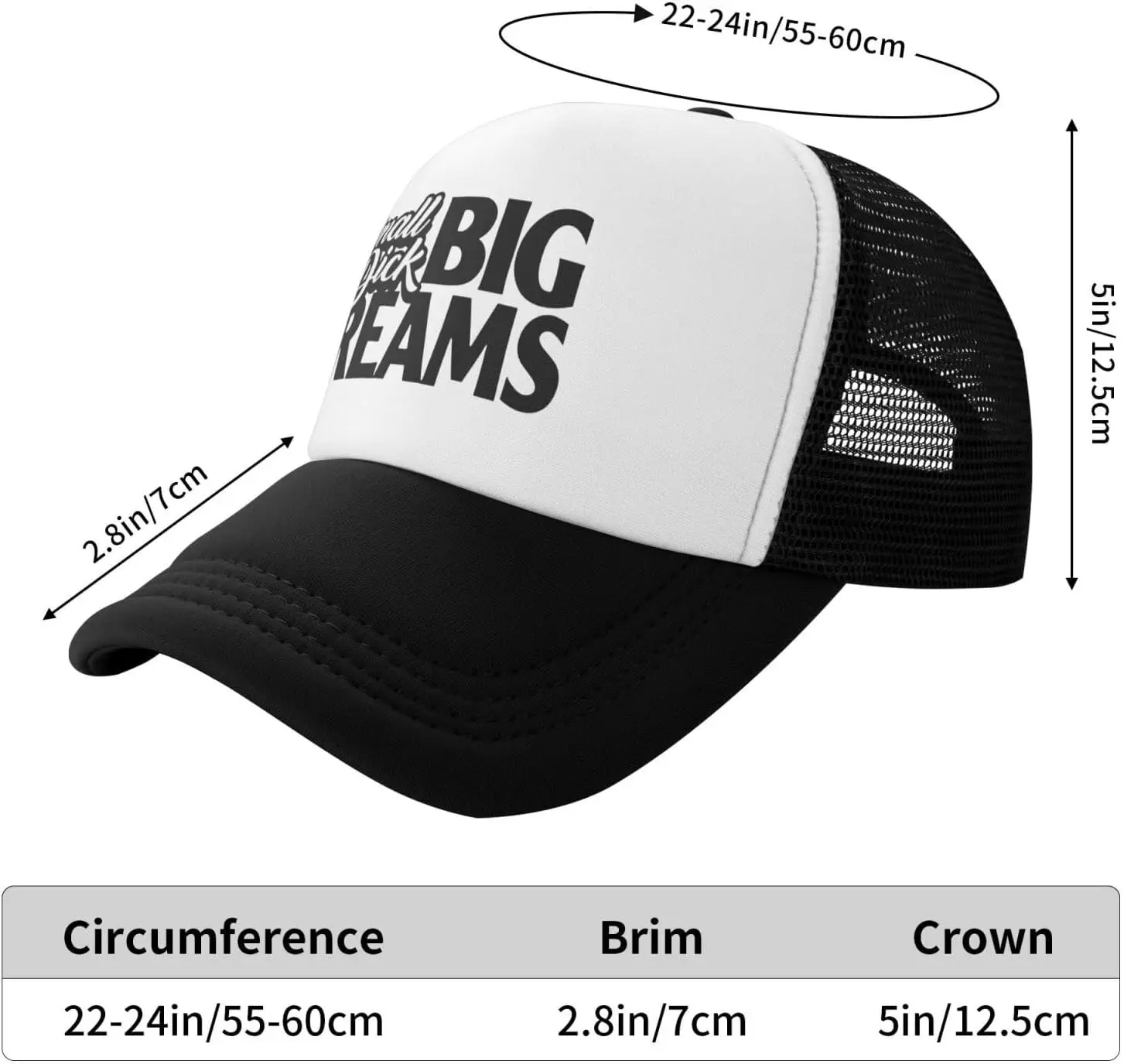 Small Dick Big Dreams Funny Trucker Hat Adult Adjustable Baseball Cap Breathable Unisex Fishing Hats