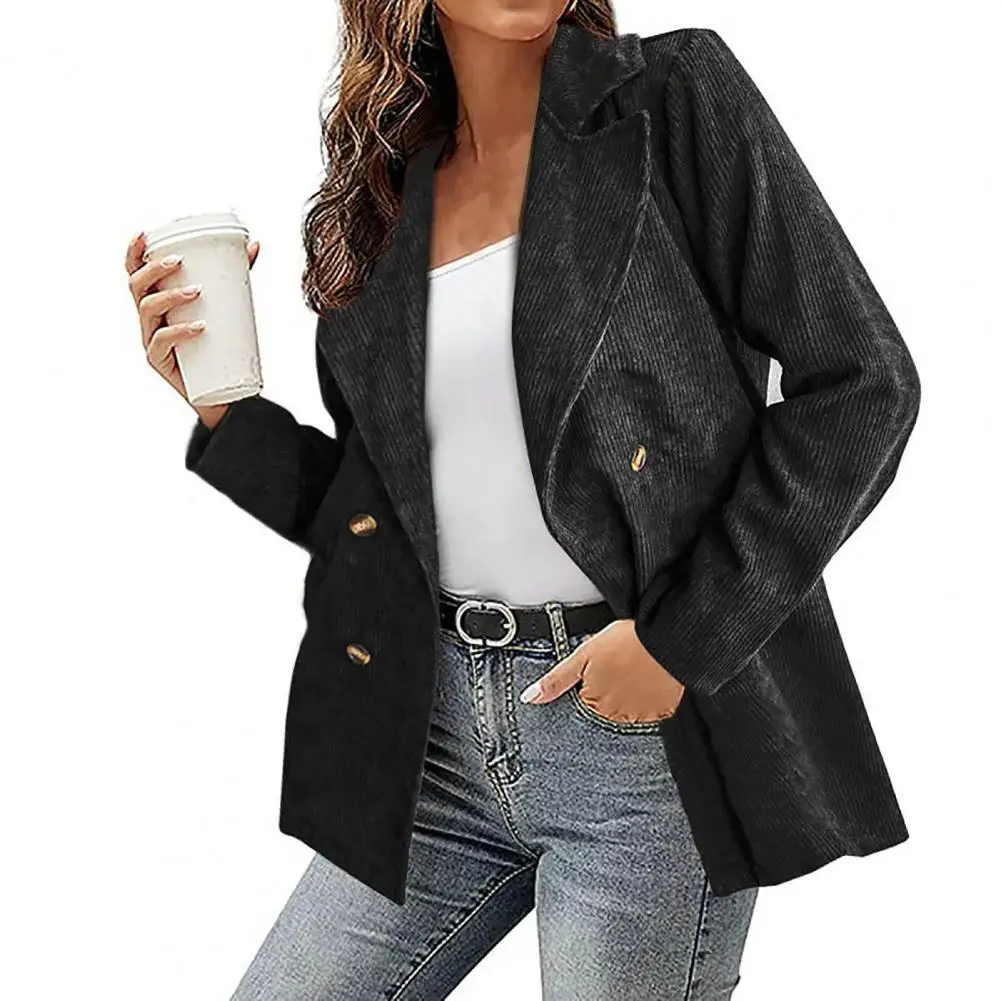 

Women Autumn Blazer Solid Color Loose Long Sleeves Cardigan Double-breasted Warm Formal Business Winter Corduroy Coat for Work