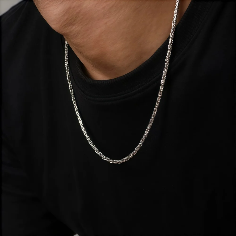 4mm Edelstahl Byzantinische Kettenkette Hip-Hop Silberfarben Herrenkette Vintage Party Schmuck Trendige Accessoires – Detail 4