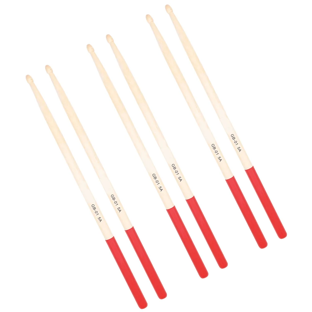 

3Pairs Practical Wood Drum Sticks Durable Comfortable Grip Eye Catching Colors Suitable Multiple Drum Types Wood Drumsticks
