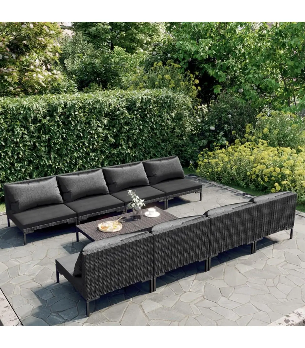 Garden sets Set garden furniture 9 PCs dark gray synthetic rattan cushions