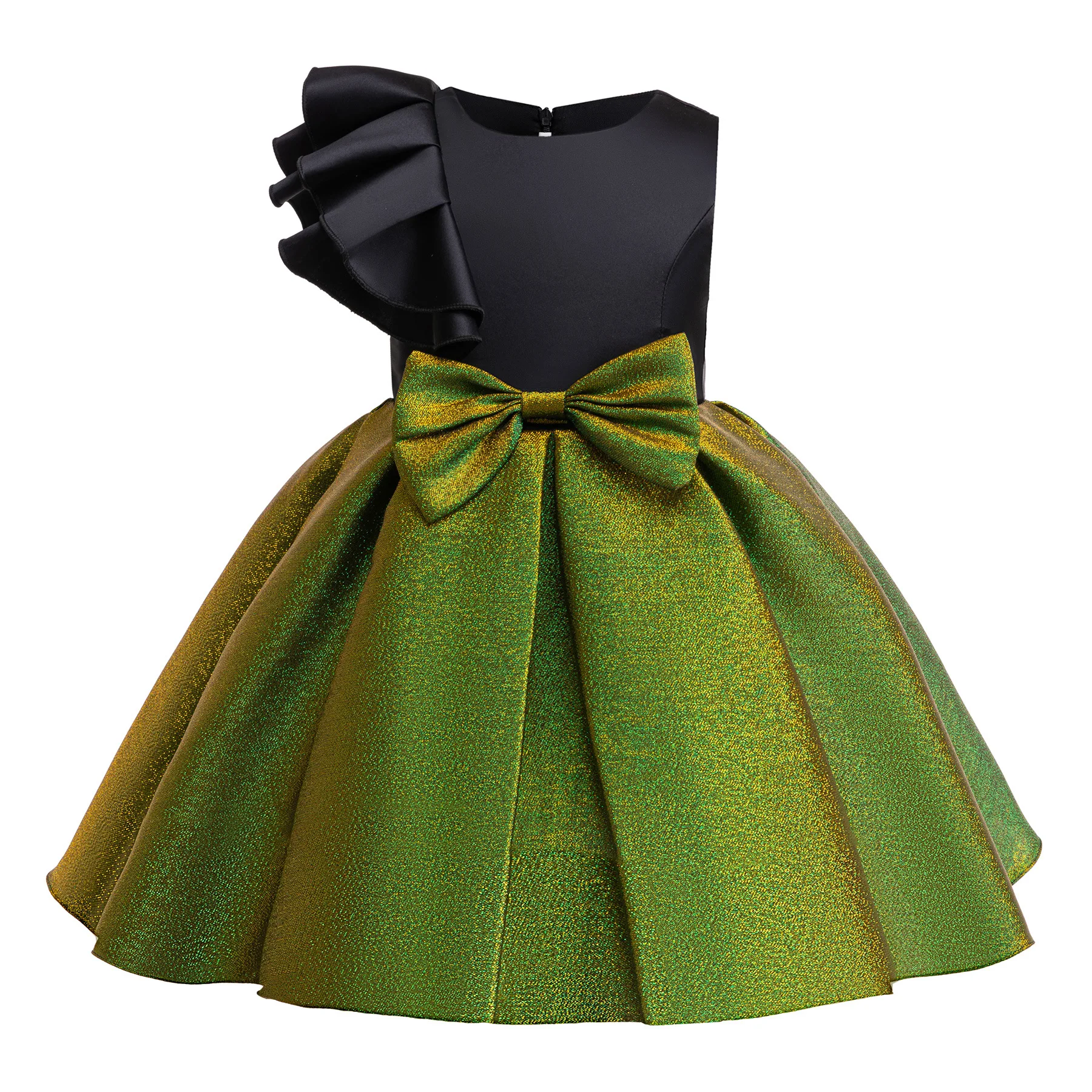 

Toddler Shiny Green Dress Children Ruffle Sleeve Party Dresses For Girls Elegant Dresses Birthday Princess Dress 2-10 Years Old