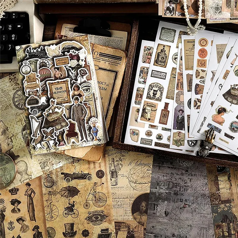 ヴィンテージ風和紙ステッカー スクラップブッキング用、40枚入り エフェメラブック アートジャーナリング用-POS