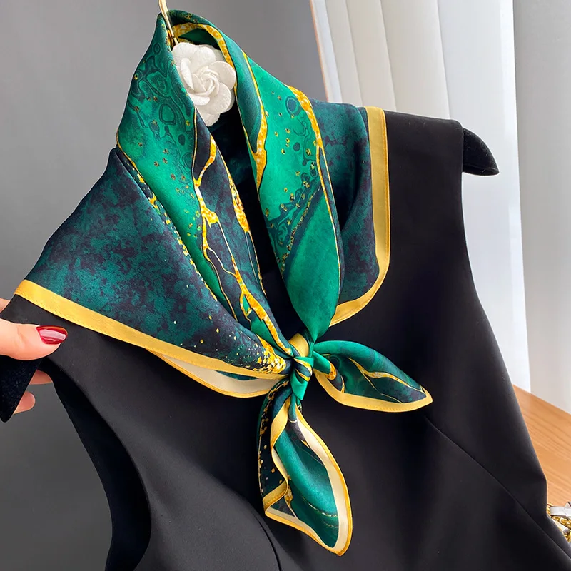 70×70CM Women New Mulberry Silk Printed Scarf Retro Fashion Twill Decorative Shawl Sun Protection Headscarf Wholesale