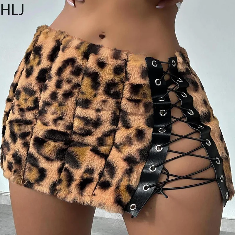 HLJ Fashion Leopard Slit Lace Up Mini Skirts Two Piece Sets Women Rhinestone Letter Slim Tank Top And Skirts Outfits Streetwear