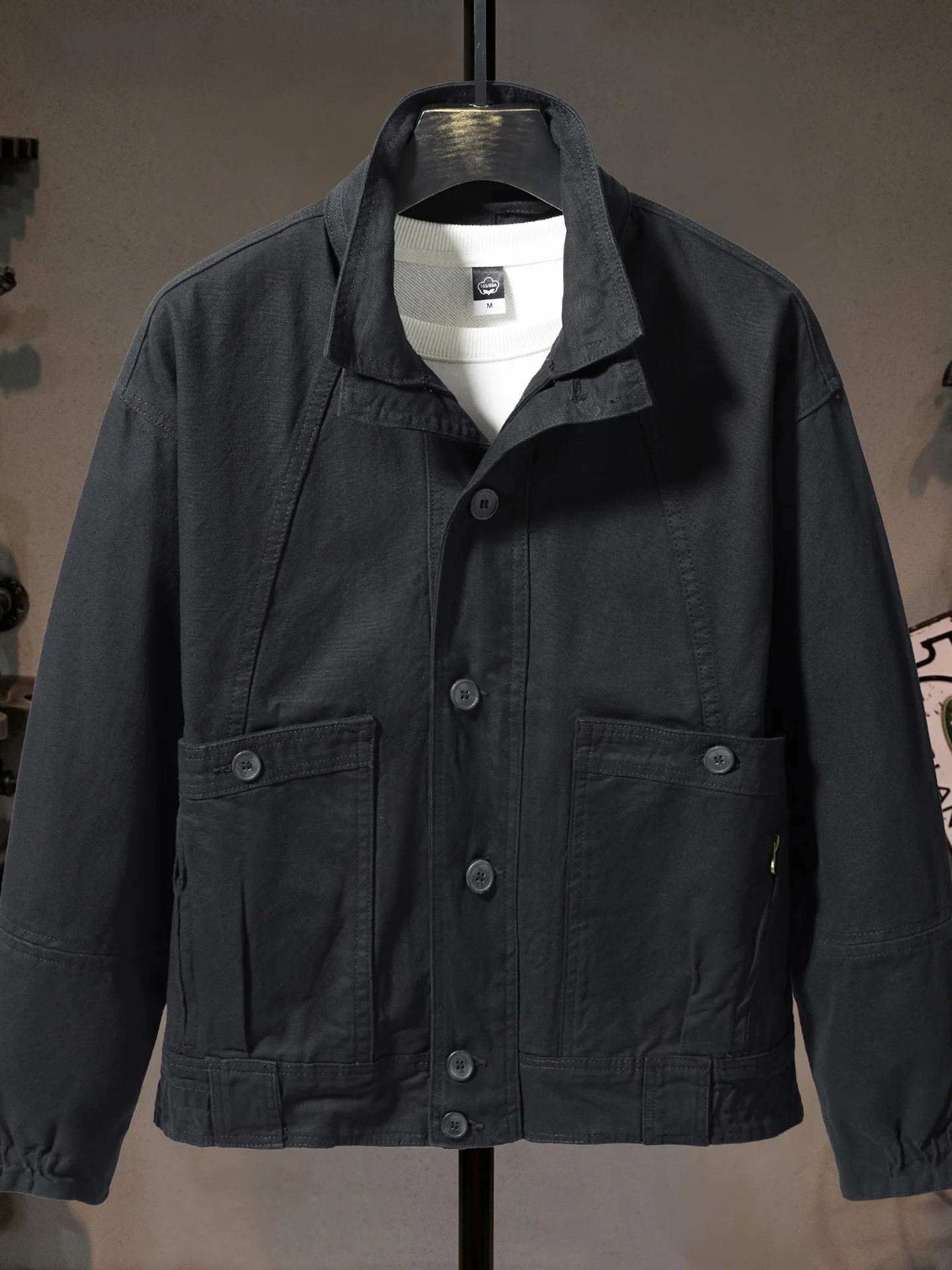 

Bla Cotton Work Jaet Men's Casual Outdoor Versatile Retro American Design All-Match Stand Fit Long Sve Button up