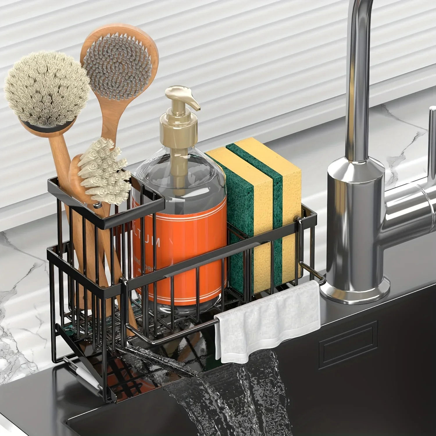 

Черный/серый компактный аксессуар для раковины, органайзер для раковины из нержавеющей стали 304 с держателем для щеток, нержавеющая сушилка для кухни,