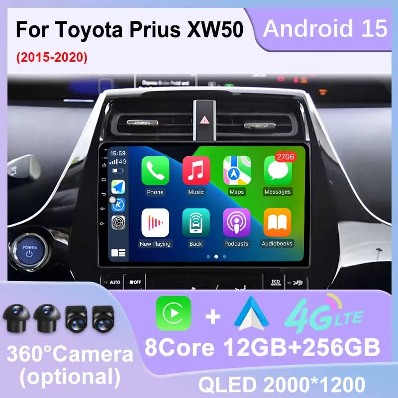 

Android 15 For Toyota Prius XW50 2015 - 2020 Stereo Head Unit Multimedia Video Player GPS Navigation WIFI Bluetooth 360 Camera