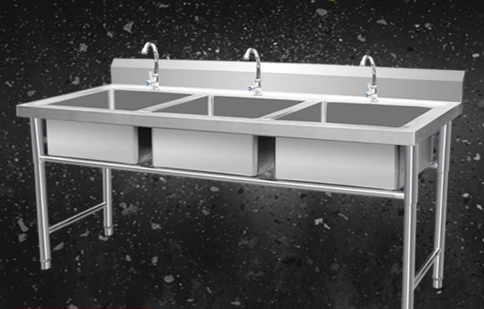 

Commercial, stainless steel, sink, three slots, three eyes, vegetable washing