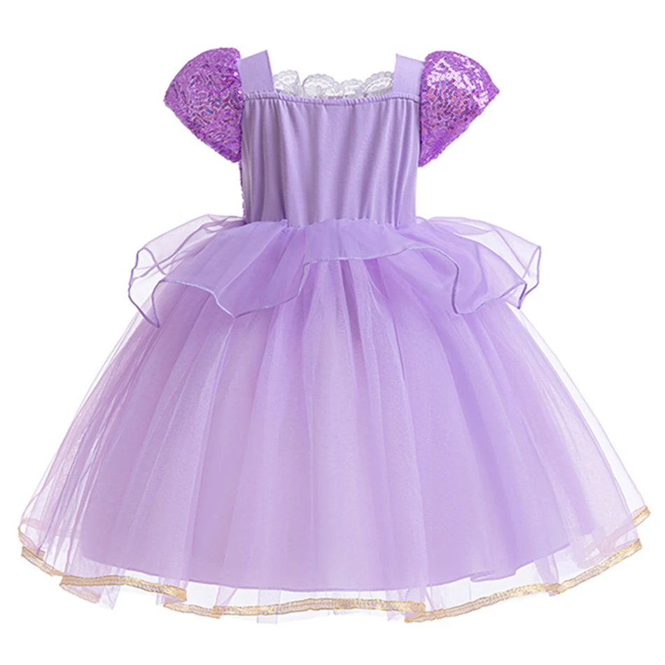 Rapunzel Cosplay Princess Dress para meninas, traje de lantejoula para crianças, vestido de baile para crianças, fantasia para o Carnaval, aniversário e casamento