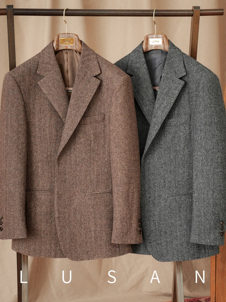 Italian Vintage Gentry 50% Wool Herringbone Suit Slim-fit Japanese Style All-match Warm Suit for Men