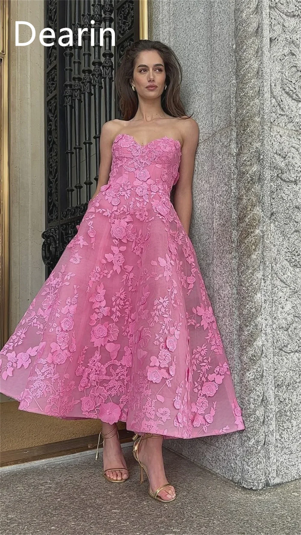 Customized Formal Gown Dearin Strapless A-line Ankle Length Skirts Applique Tulle Bespoke Occasion Dresses Evening Saudi Arabia